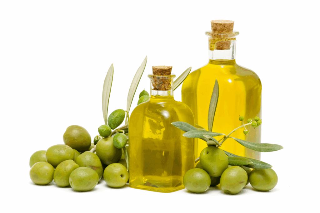 Huile d'olive et olives fraîches
