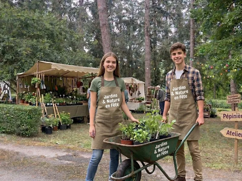 Les jeunes brouettiers de l'association, brouette à la main, prêts à aider les visiteurs